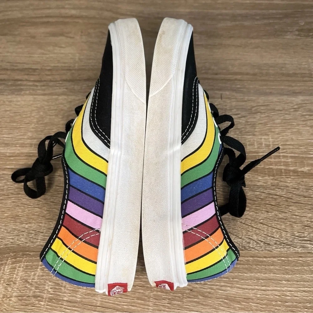 Vans Rainbow Stripe Sneakers Black | Size 4.5 Men, 6 Women’s | Classic Lace-Up